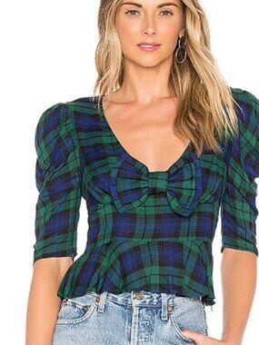 NWT MAJORELLE Plaid Co-ord Set Green & Blue Top + Belted Crop Pants Size S